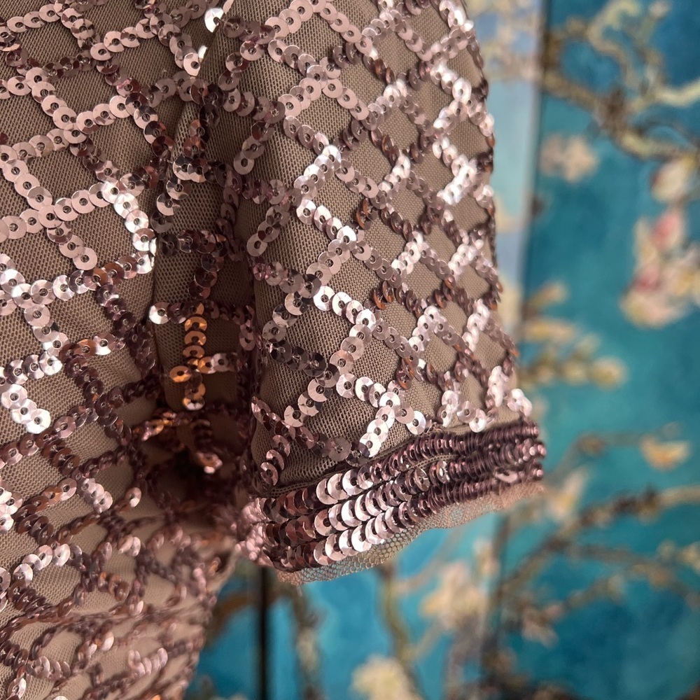 Sleek Rose Gold SZ 6 Aqua, Sequined Formal Gown. - Picture 5 of 16